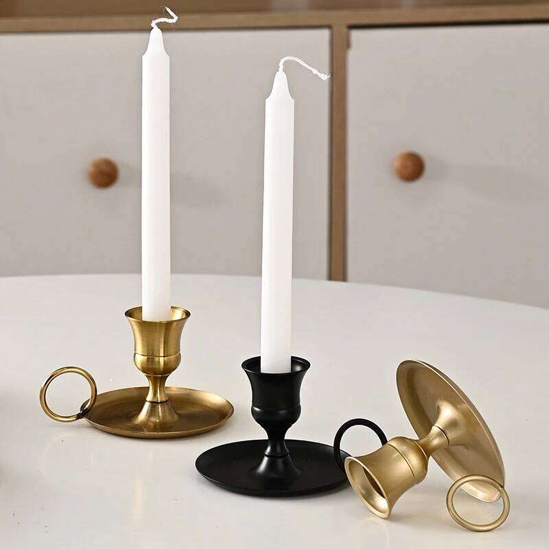 1Pc Metal Candle Holder With Handle Desktop Candlestick Adornment For Dining Table Wedding Festive Centerpiece Decoration W260226