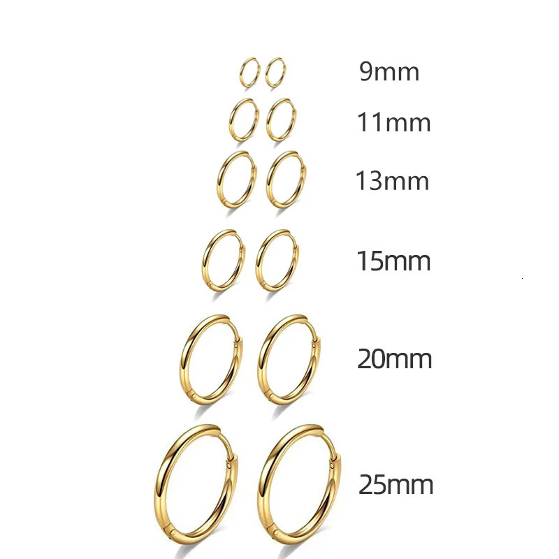 Gold Color Small Hoop Earrings Stainless Steel Circle Round Huggies for Women Men Ear Ring Bone Buckle Fashion Jewelry 25MM 260126
