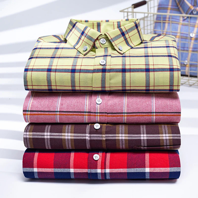 in Shirt 100Pure Cotton LongSleeve Shirts for Men Slim Fit Casual Oxford Plain Soft Plaid Striped Clothes 260129