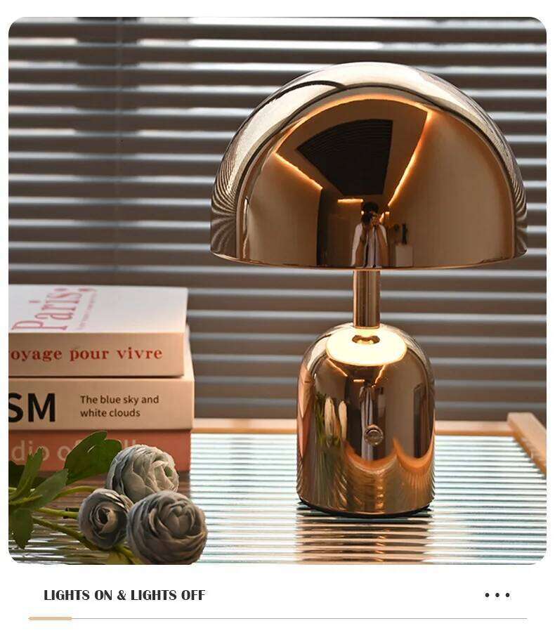 LED Luxury Bedside Lamps Mushroom Metal Glossy Bedroom Night Desk Table Lamp Rechargeable Stepless Dimming Atmosphere Ornament H260225