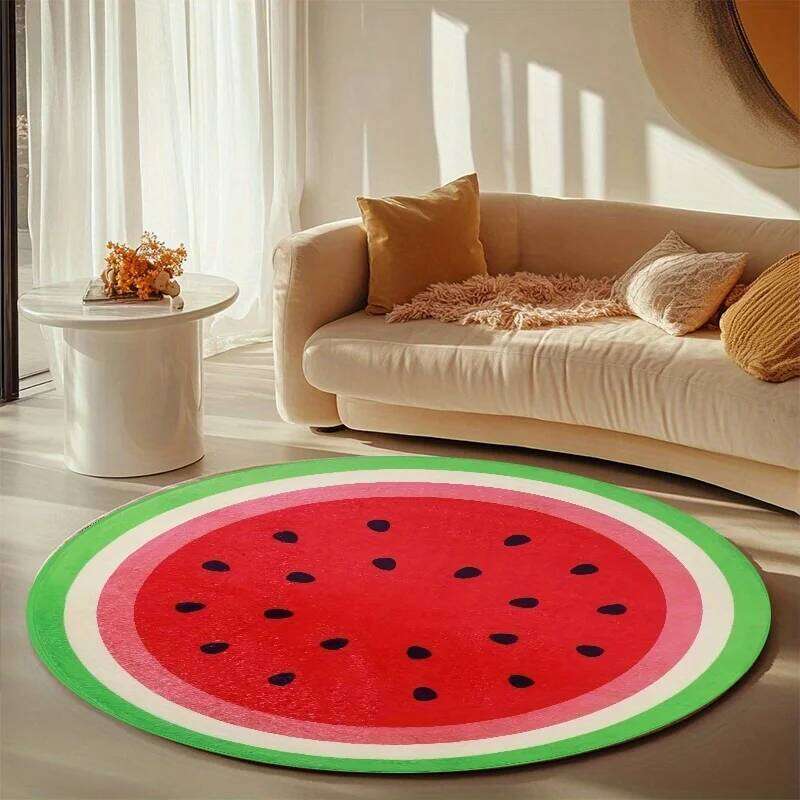 Watermelon Round Rug Soft Crystal Velvet Mat for Living Room, Kids Room & Bedroom Machine Washable Summer Decor W260226
