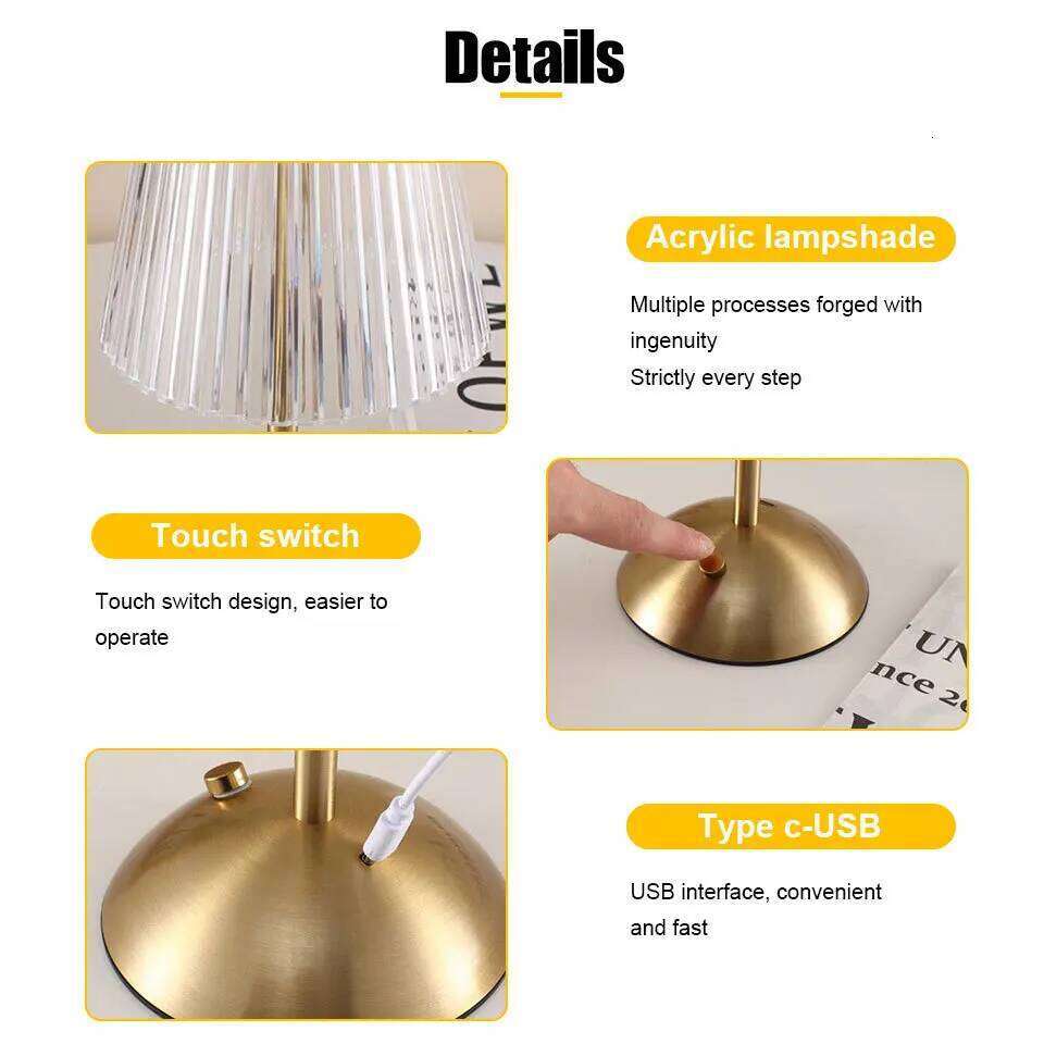 Table Touch Sensor Rechargeable Night Light Nordic interior Dimming Stand LED Bedside Lamp Restaurant Hotel Bar Bedroom H260225