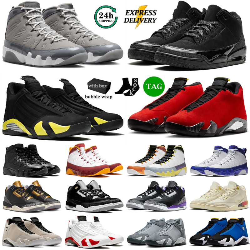 With Box 3 Basketball Shoes 3s 9s 14s Mens Womens Designer shoes Black Cat Cement Grey Fire Red UNC Triple White Bred Olive University Blue Gym Red Wolf man Traners