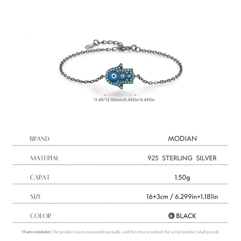 MODIAN 925 Sterling Silver Blue Enamel Synthetic Turquoise Link Chain Bracelet Black Ghost Eyes Palm Bracelets For Women Jewelry Z260225