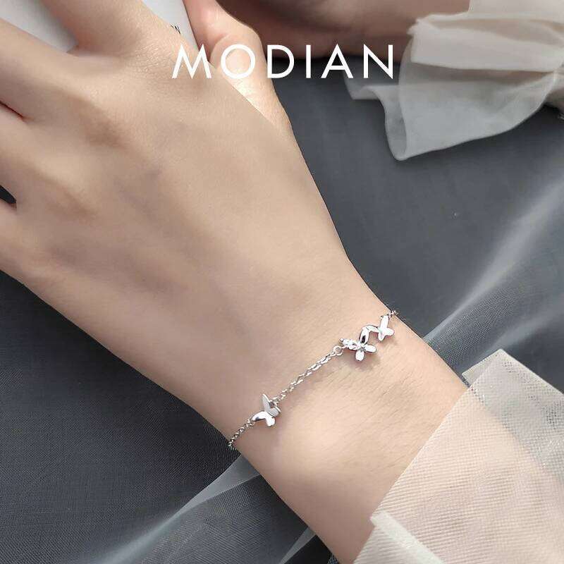 Modian New 925 Sterling Silver Clear CZ Butterfly Minimalist Chain Bracelet for Women Girl Original Bangle Fashion Fine Jewelry Z260225