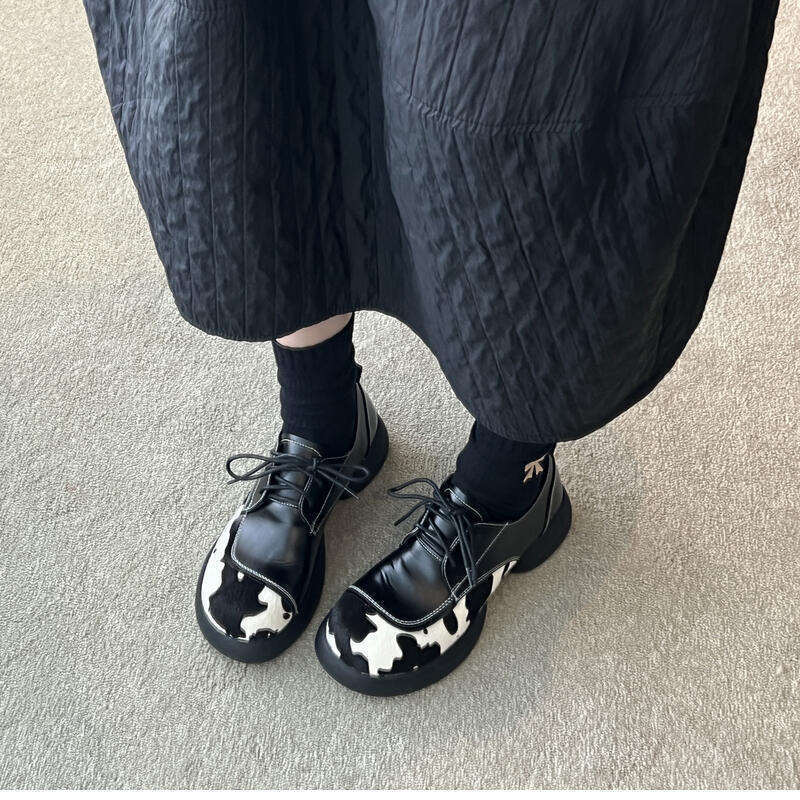 Cowhide 2025 Horsehair Niche Design Cow Color Block Lace-up Genuine Loafers Thick Sole Fashion Small Leather Shoes for Women L260226