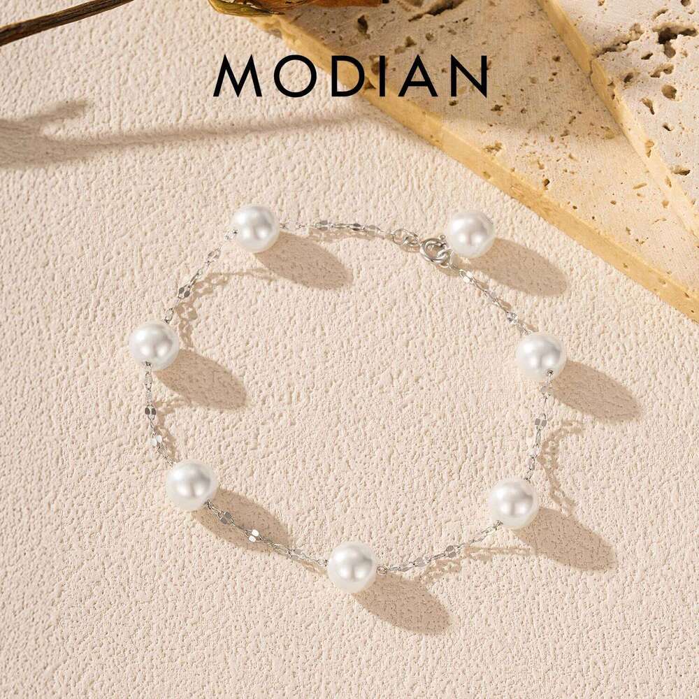 MODIAN 925 Sterling Silver Demure Elegant Sweet Geometric Crystal Pearls Charm Bracelet For Women Fine Jewelry Z260225