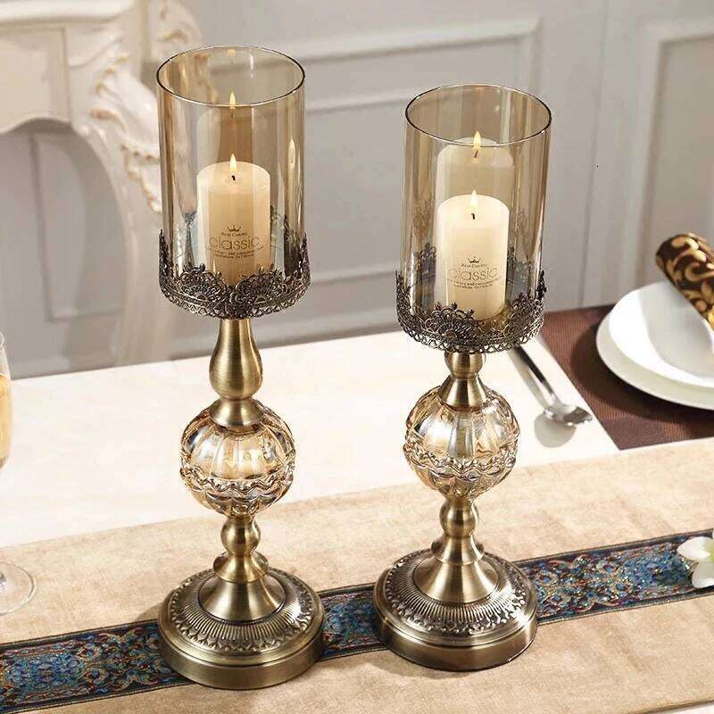 Luxury European High Table Decor Ornaments Candlelight Dinner Props Crystal Metal Candle Holders Retro Crafts W260226