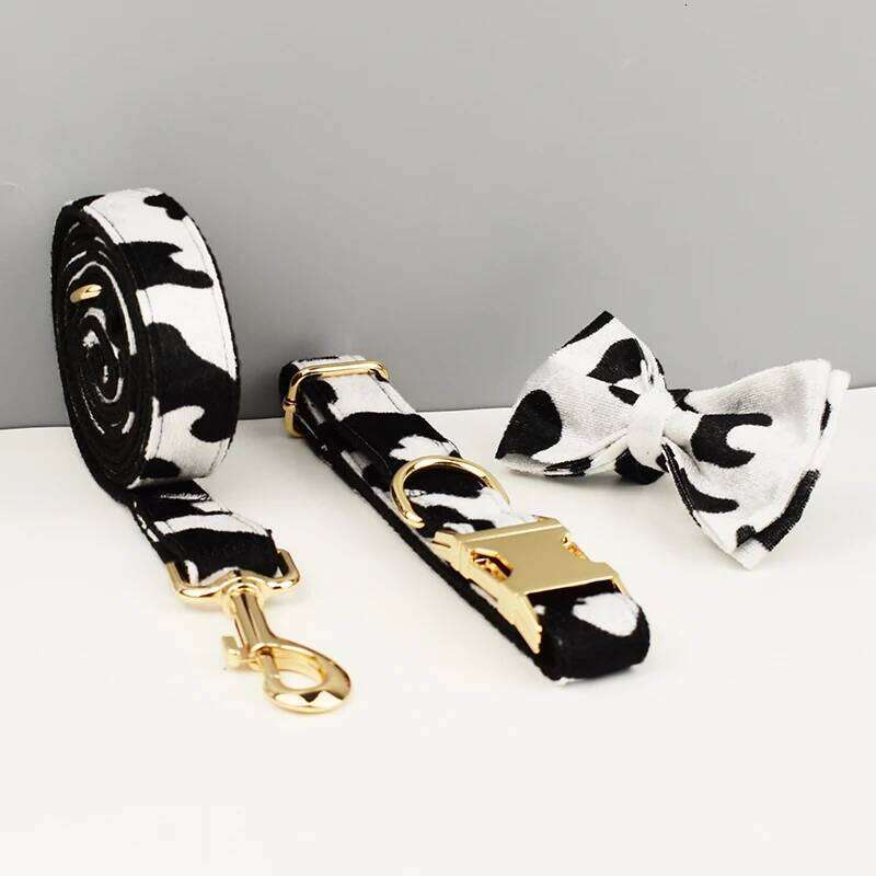 Cute Cow Print Small Medium Large Dog Harness And Set XS-XL Puppy Custom Name Collar Leash With Poop Bag