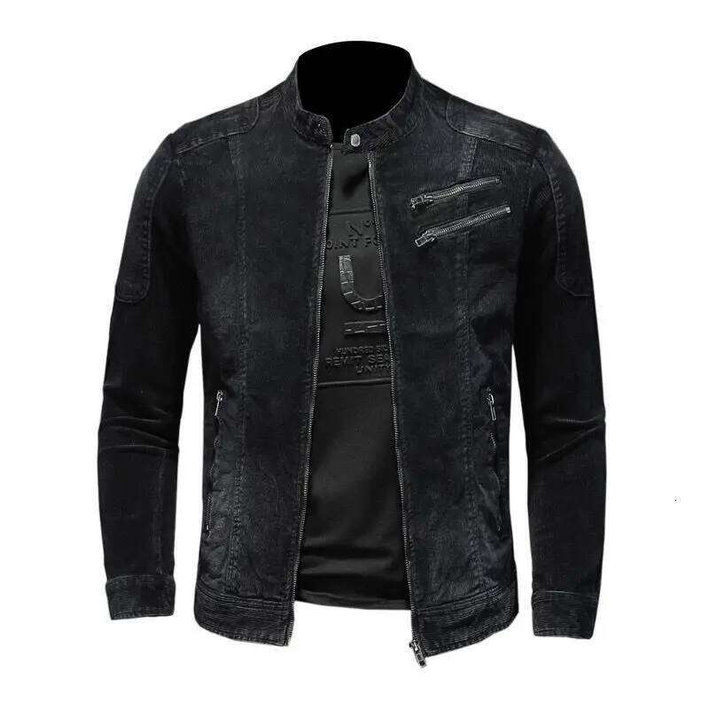 New denim men loose casual stand collar zipper motorcycle retro fashion jacket streetwear men's clothing 26H0226
