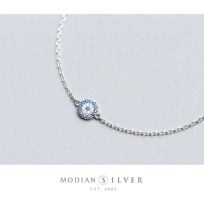 Modian Round Eyes Chain Bracelet 100% Real 925 Sterling Silver Blue Crystal Link Bracelets Women Fashion Accessory for Girl Z260225