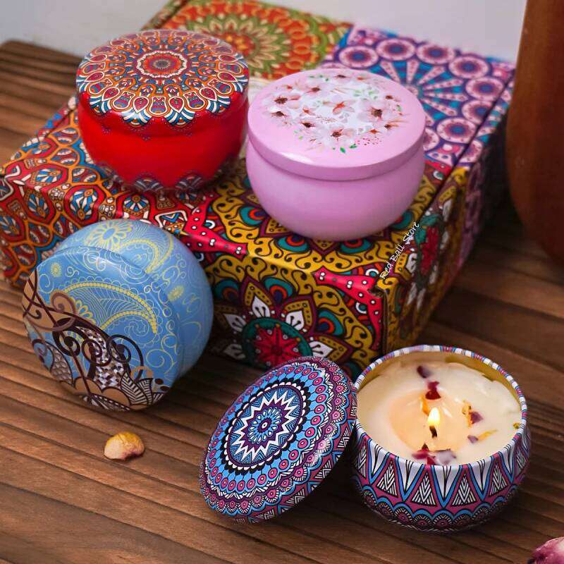 Couples Romantic Home Decor Candle Jar 4Pcs/Box - Scented Long Lasting Smokeless Soy Candles, Crystal Stone Dried Flower W260226