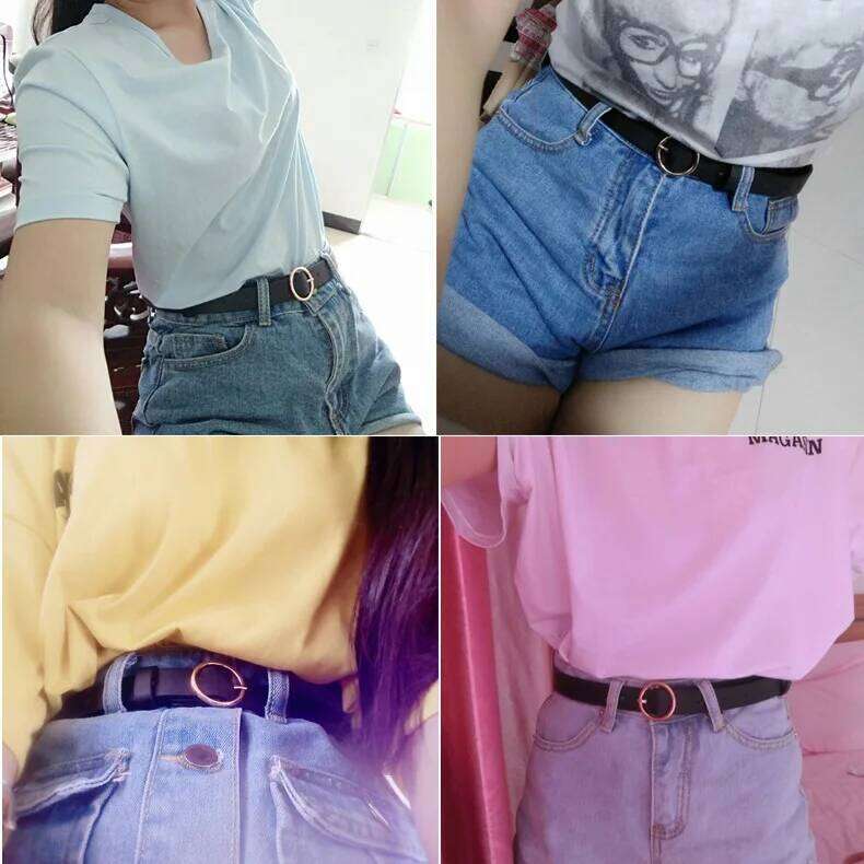 Black Leather Belt for Women Heart Round Pin Buckle Ladies Dress Jeans Strap Girls Waistband Adjustable Belts Y260225