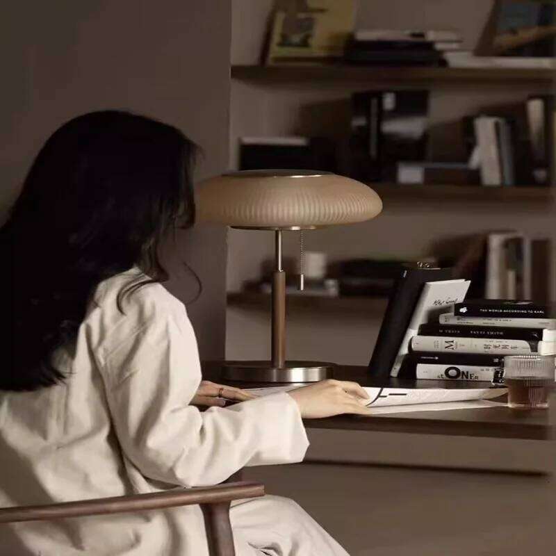 Nordic Vintage Table Lamp White Glass Desk Light for Bedroom H260225