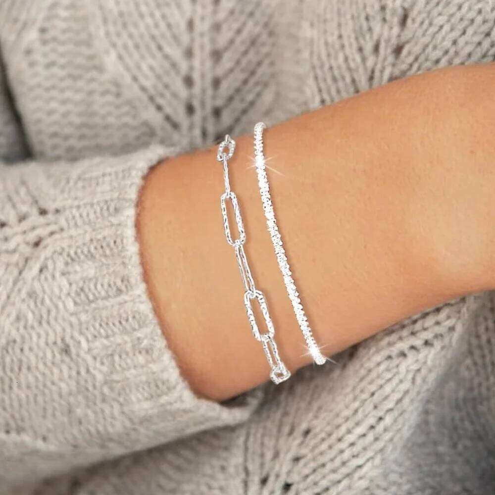 Sparkling 925 Sterling Silver for Women Fashion Korean Designer Double Layered Starry Sky Bracelets Wedding Jewelry Z260225