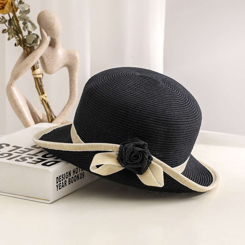 Folded-brimmed wide-brimmed hat Velvet Ribbon Style Suitable for spring and summer outings and wedding events