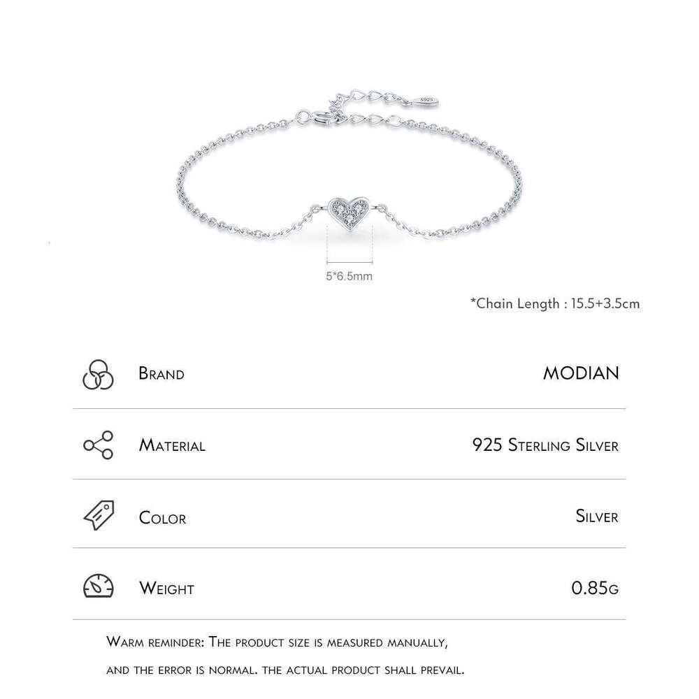 Modian 2023 New Design Real 925 sterling silver Heart CZ Bracelet Fashion Crystal Wedding Lady Classic Romantic Jewelry Z260225