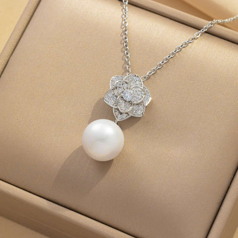 Camellia Flower Women's Necklace Internet Celebrity Pearl Necklace Elegant Zircon Accessory