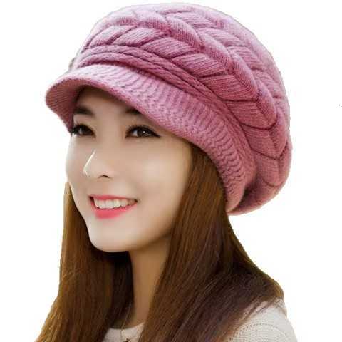 Winter Anti-Rabbit Fur Hat for Women Autumn and Winter Fashionable Warm Fleece-Lined Thickened Mom Hat with Ear Protection Knitted Duckbill Beret S260