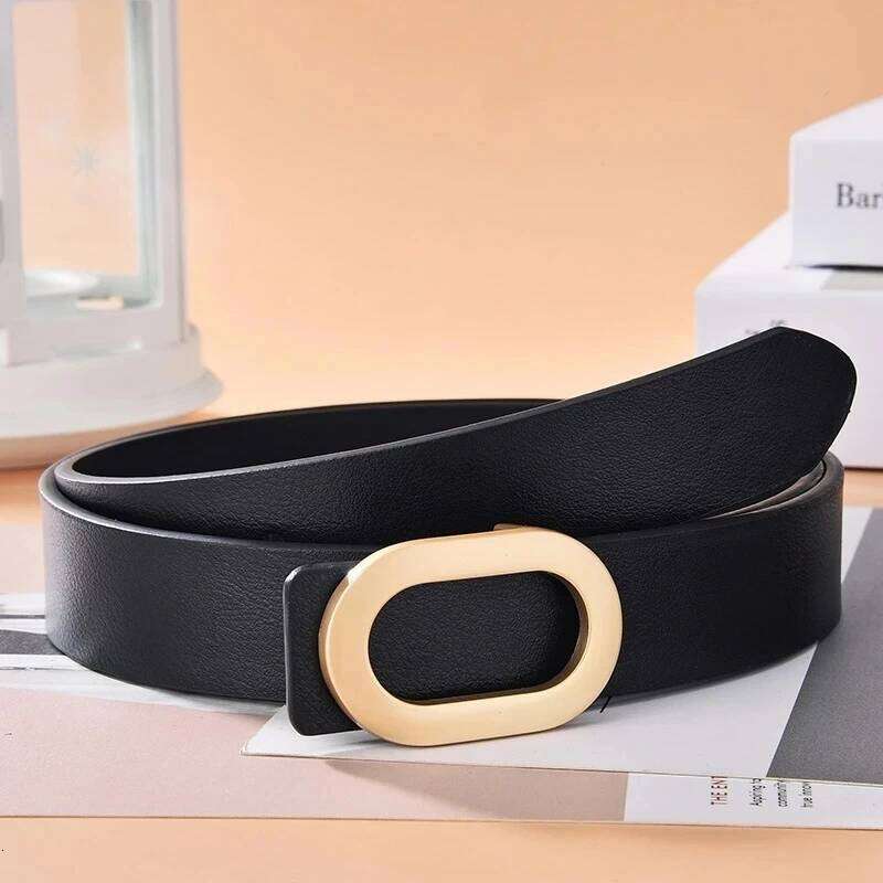 For Women Round Square Pin Buckle Jeans Black Chic Luxury Brand Designer Leather Belt Female Y260225