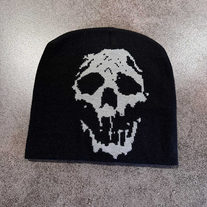New Skull Head Jacquard Pullover Knitted Hat Autumn Winter Men and Women Outdoor Warm Wool Hat Beanie Hat S260225