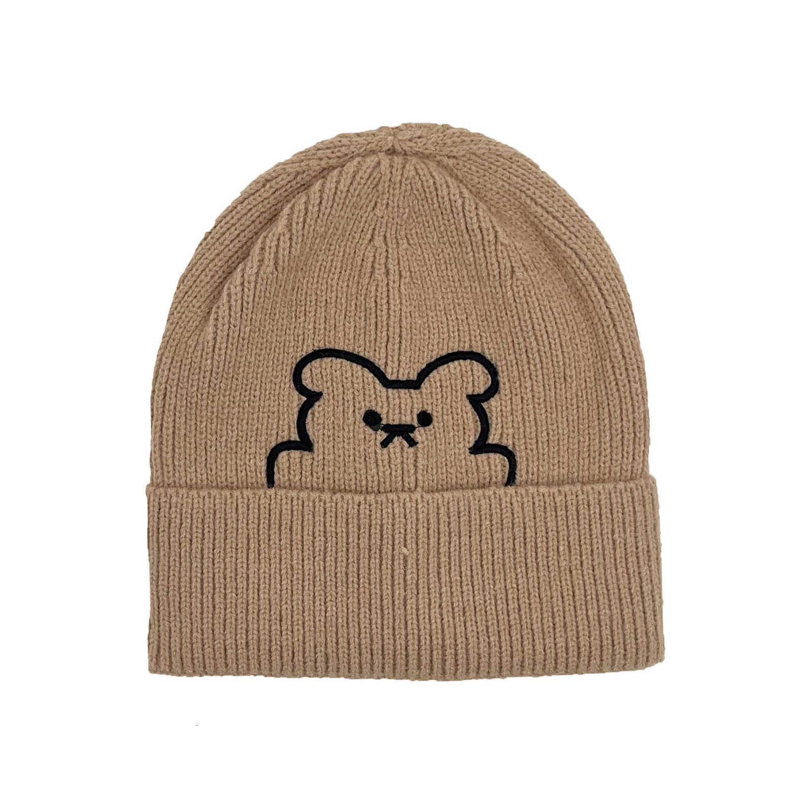 Winter bear embroidery cartoon woolen hat versatile warm fashionable pullover beanie knitted hat S260225