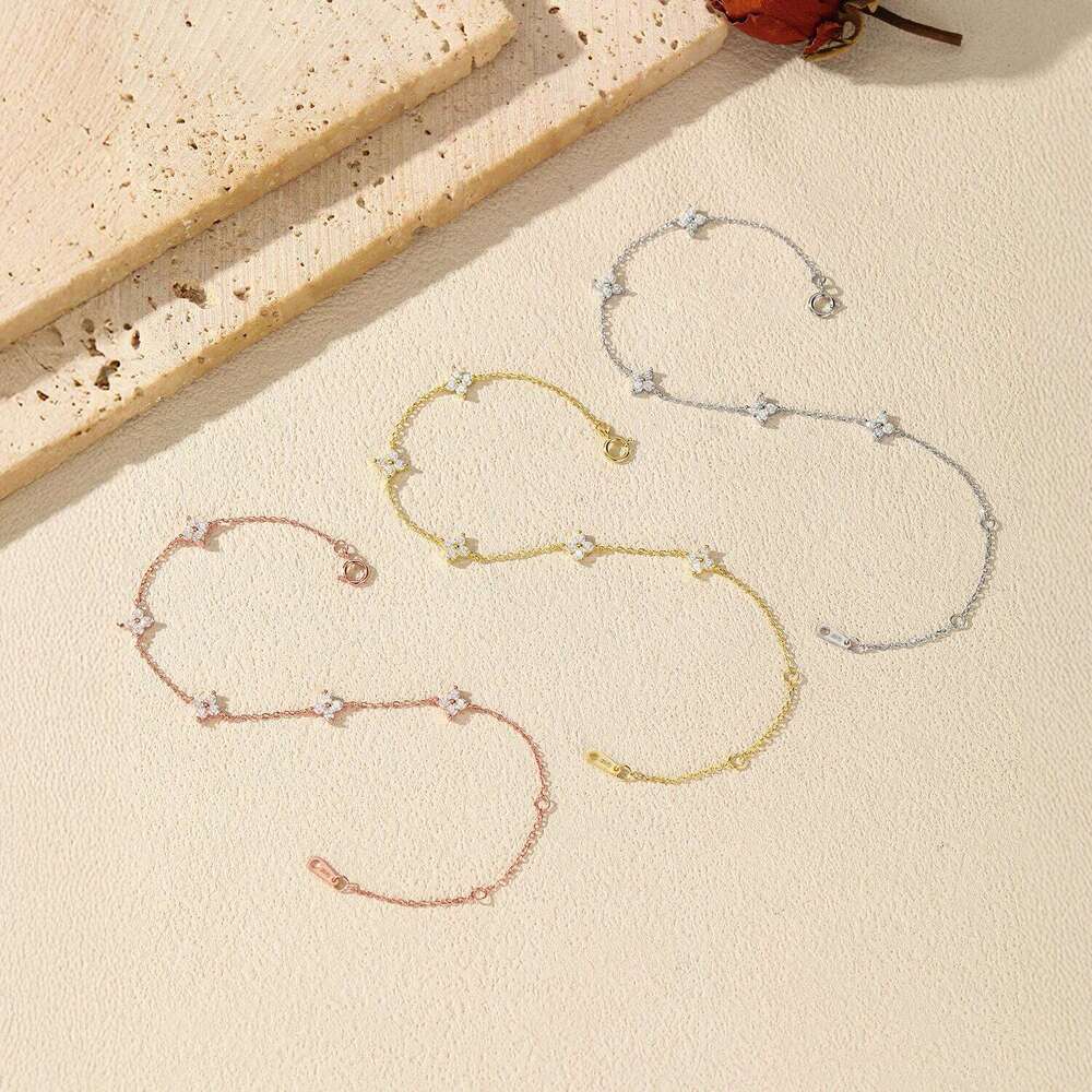 MODIAN 925 Sterling Silver Trendy Exquisite Four-Leaf Clover Clear CZ Charms Bracelet For Women Fine Jewelry Accessories Z260225