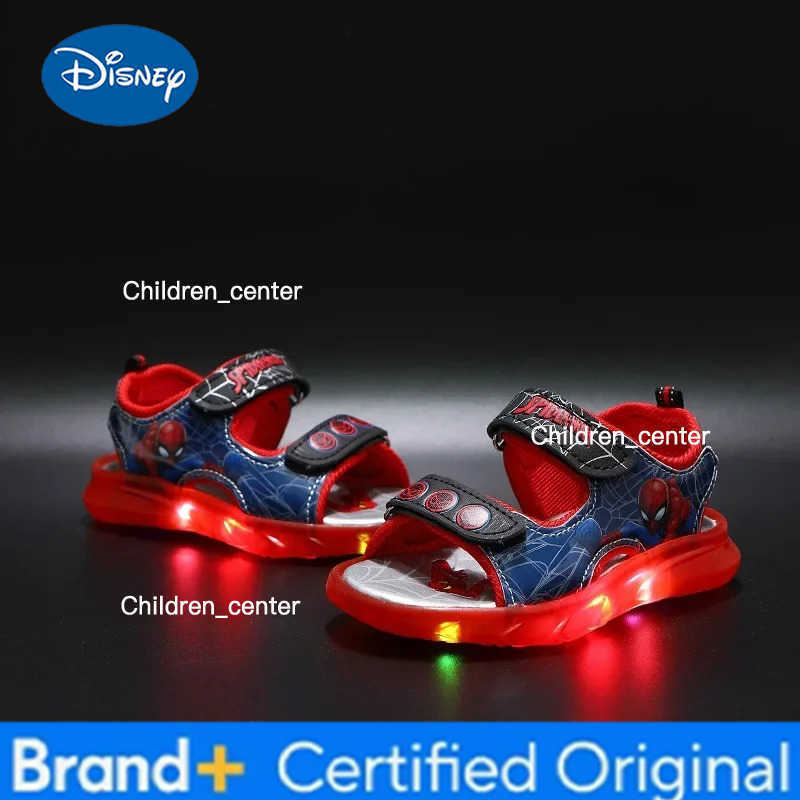 Disney Marvel Boys Girls Spider-Man Princess Led Light Up Luminous Sports Sandals Summer Kids Sandals Non-slip Toddler Shoes L260526