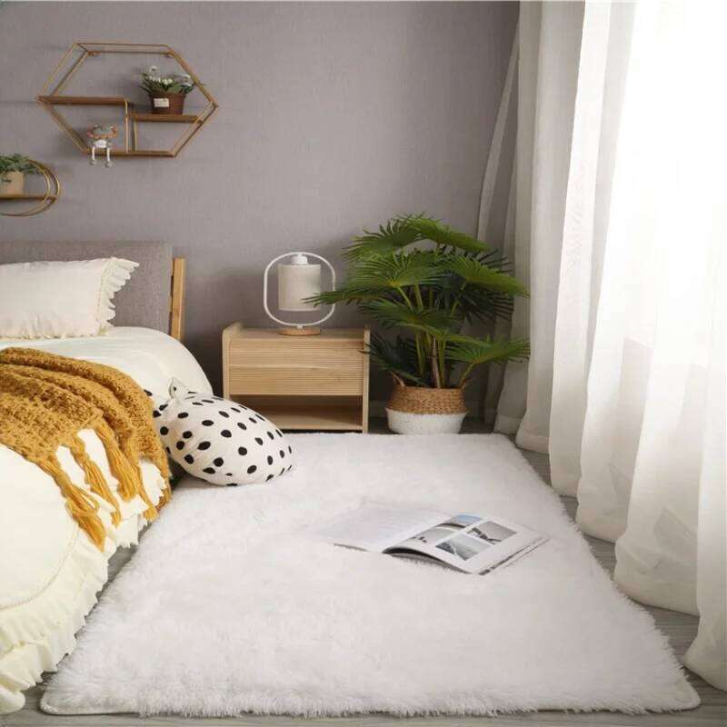 Fluffy Cream White Woolen Rug for Luxurious Decor - Bedroom Living Room Soft and Cozy Silk Wool Rugs W260226