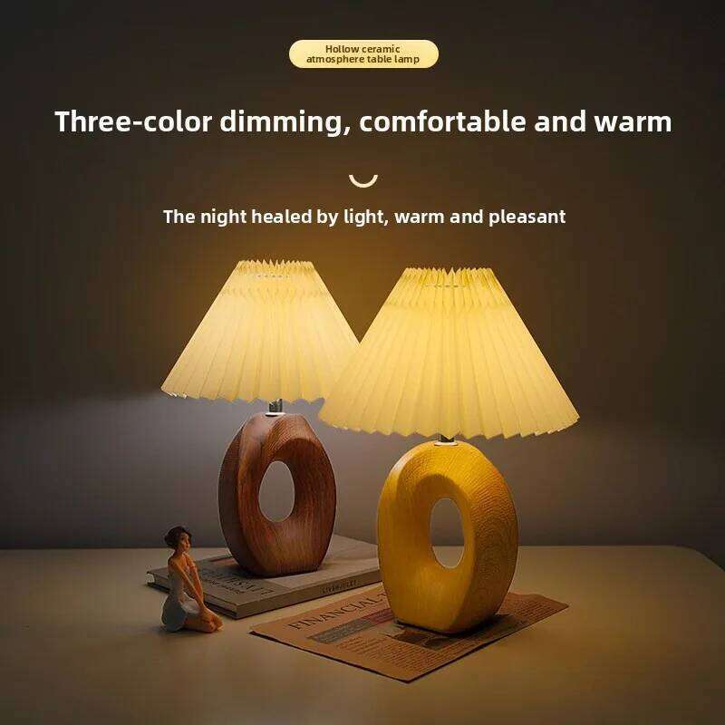 Nordic Pleated Retro Desk Ceramic Bedroom Study Bedside Lamp Advanced Decorative Atmosphere Night Light H260225