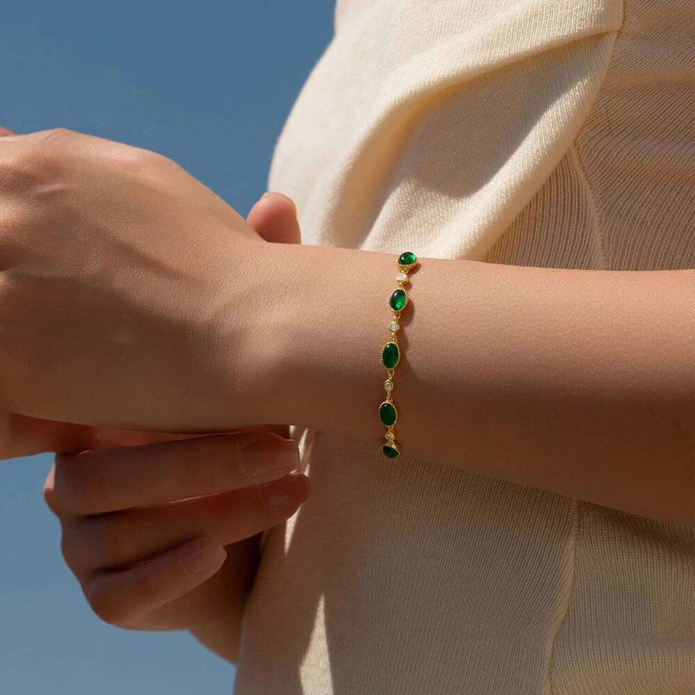 MODIAN 925 Sterling Silver Exquisite Elegant Oval Green CZ Charm Bracelet For Women Golden Color Daily Party Fine Jewelry Z260225