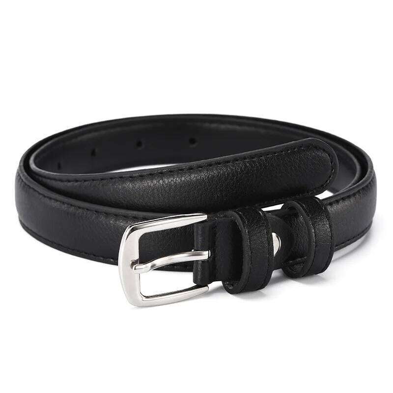 Black Wild Women Jeans Thin Belt Simple Silver Pin Buckle Pants Belts Female PU Leather Waist Strap Youth Students Waistband Y260225