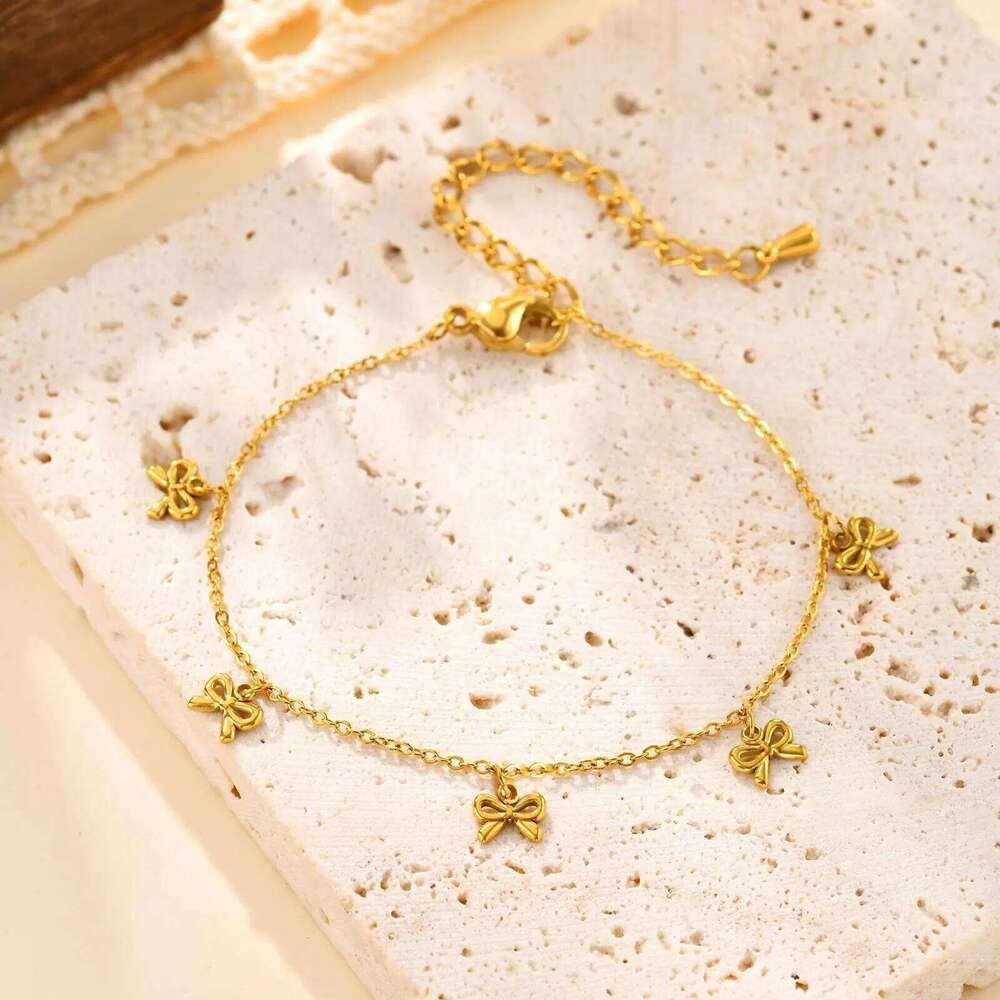 Minimalist Bowknot Bracelet for Women,Gold Color Stainless Steel Flat Rolo Chain Bow Bracelets,Trendy Waterproof Jewelry Gifts Z260225