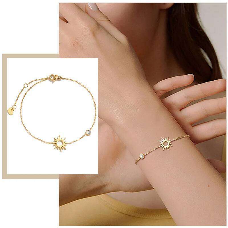 Women Chain Bracelets, Sun Moon Star Heart Geometric Triangle Charms Bracelet, Adjustable Gold Color Stainless Steel Jewelry Z260225