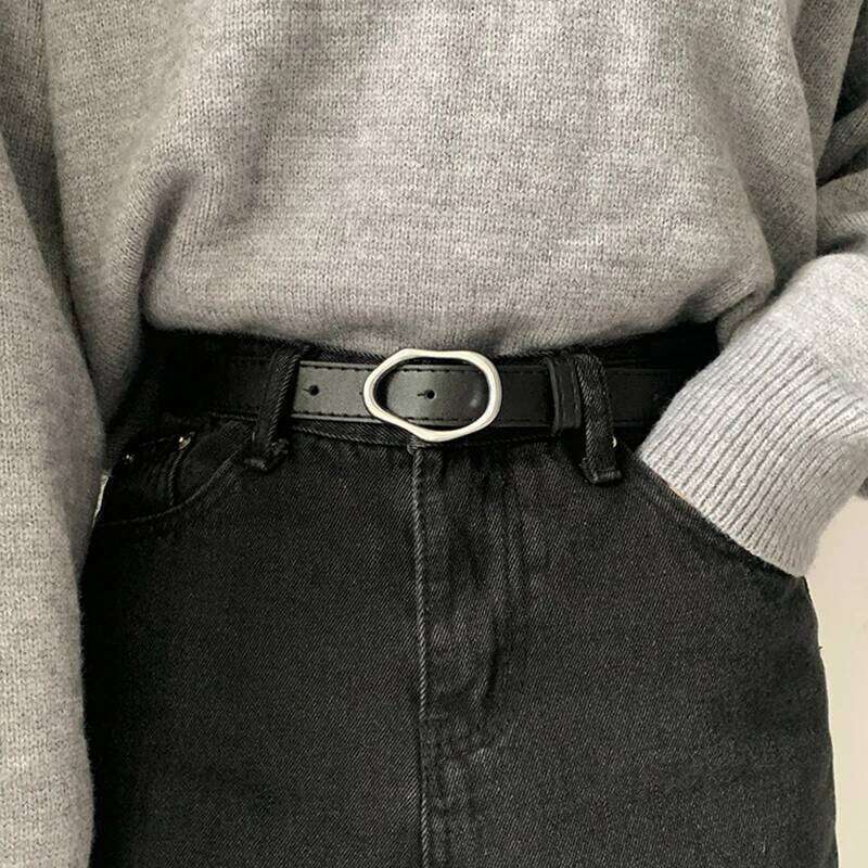 New Irregular Snap-buckle Slim Versatile Black Belt for Jeans Suit Dress Accessories Decoration Y260225