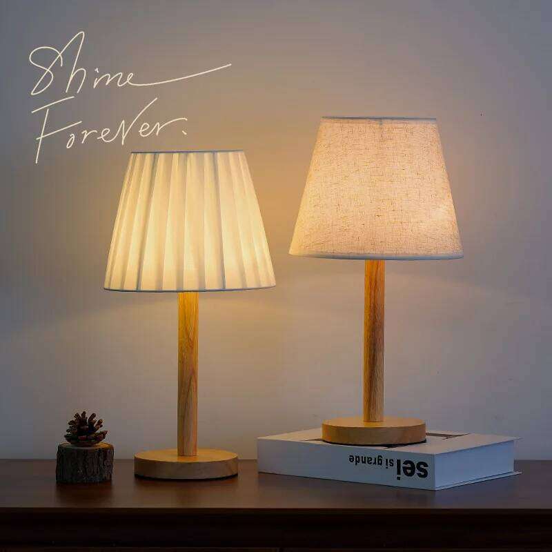 Creative Solid Wood Fabric Usb Small Desk Bedroom Bedside Lamp Study Dormitory Led Night Ambient Light Decoration. H260225