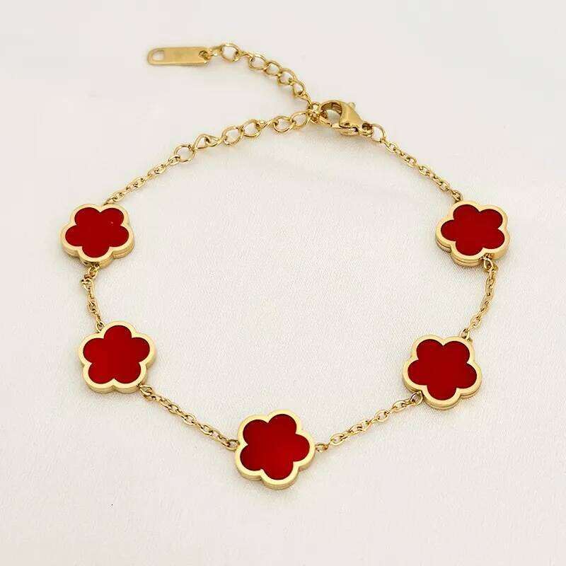 2023 New Luxury Green Flower Charm for Women Gift High Quality Gold Color Stainless Steel Clover Bracelet Jewelry Z260225