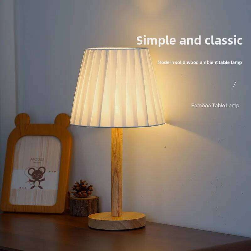 Creative Solid Wood Fabric Usb Small Desk Bedroom Bedside Lamp Study Dormitory Led Night Ambient Light Decoration. H260225