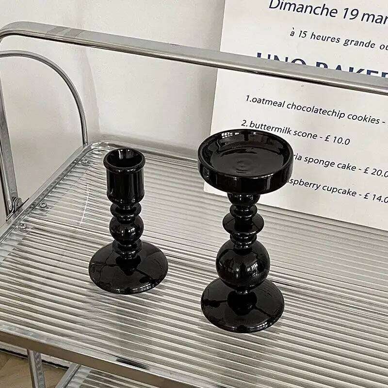 Black Home Candlesticks Living Room Modern Decoration Glass Vase Bookshelf Decor Candle Stick Holder W260226