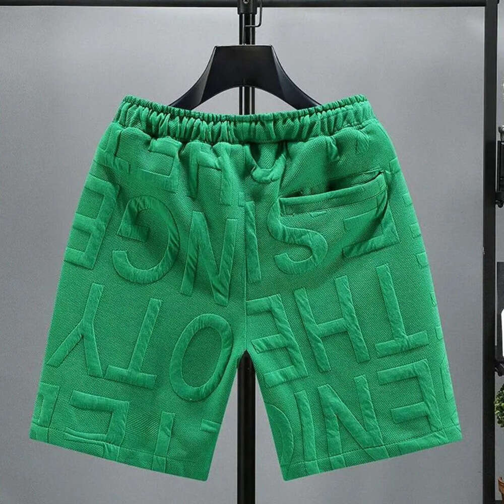 Men's Shorts Trendy Letter Embossed Casual Four Colors Available Letter Embossing Highlights Texture Checkered Patch Embellished