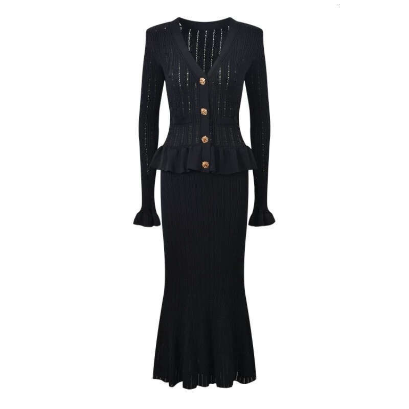 2026 Autumn/Winter New Women's Social Goddess Design Ruffle hem Knitted Slimming Fishtail Long Dress