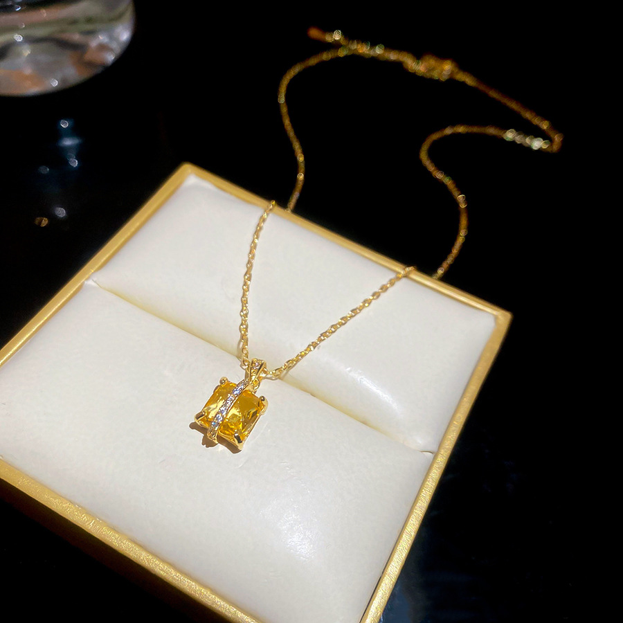 French-style zircon square pendant necklace and earrings, vintage elegant jewelry set, light luxury high-end accessories for women - view 7