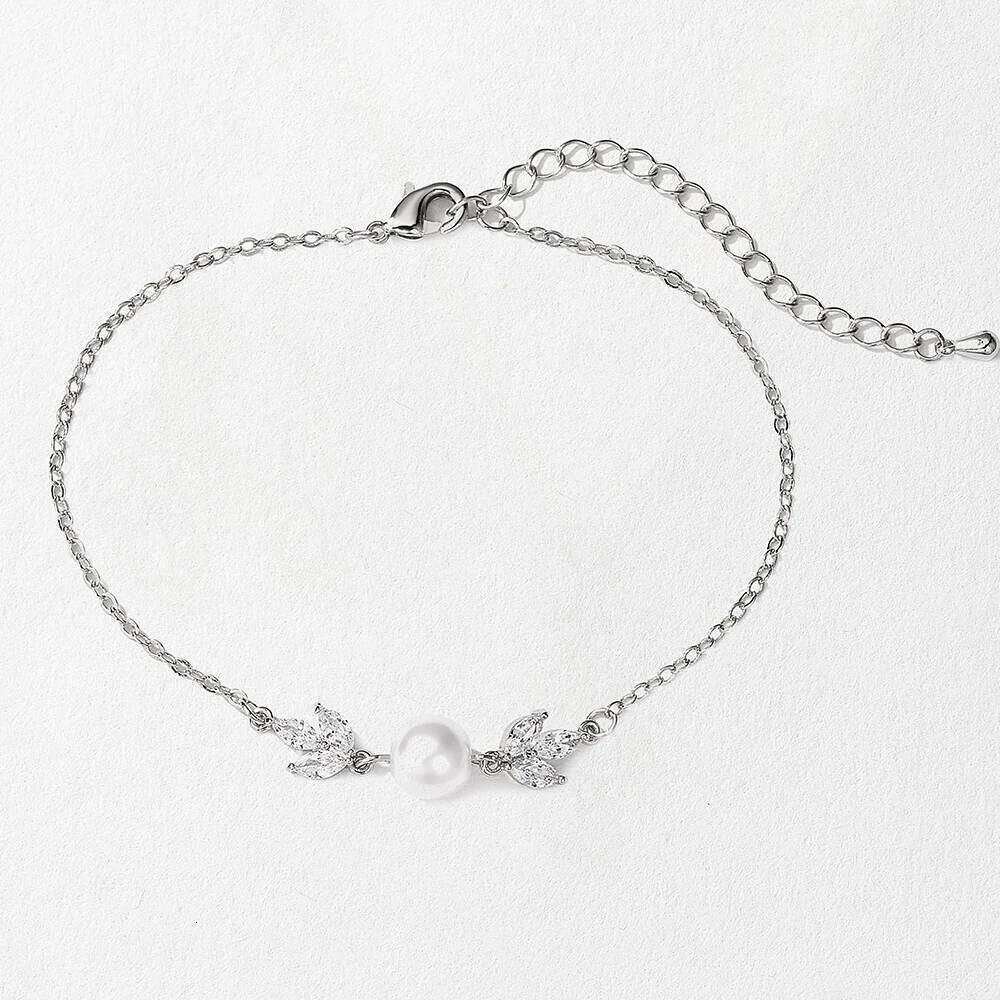ZAKOL Fashion Leaf Cubic Zirconia Adjustable Bracelets For Women Girls Minimalist Pearl Zircon Charm Bracelet Wedding Jewelry Z260225