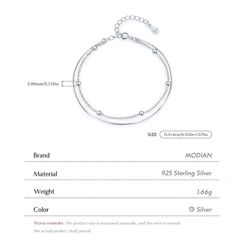MODIAN Double Layer Snake 925 Sterling Silver Simple Beads Link Chain Bracelet For Women Daily OL Fine Jewelry Z260225