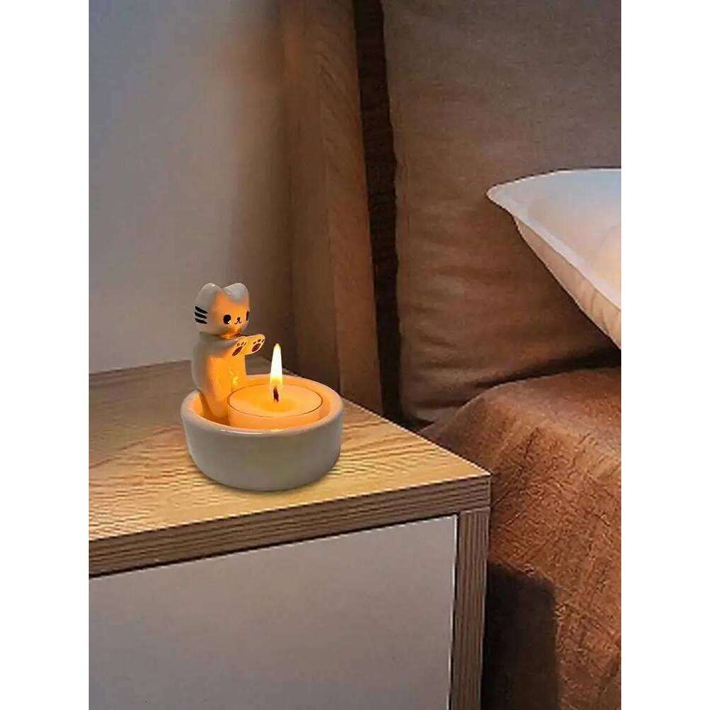 Animal Candle Holder Funny Wax Tealight Tray Cartoon Cat Centerpiece for Living Room Bedroom Desk Fireplace W260226