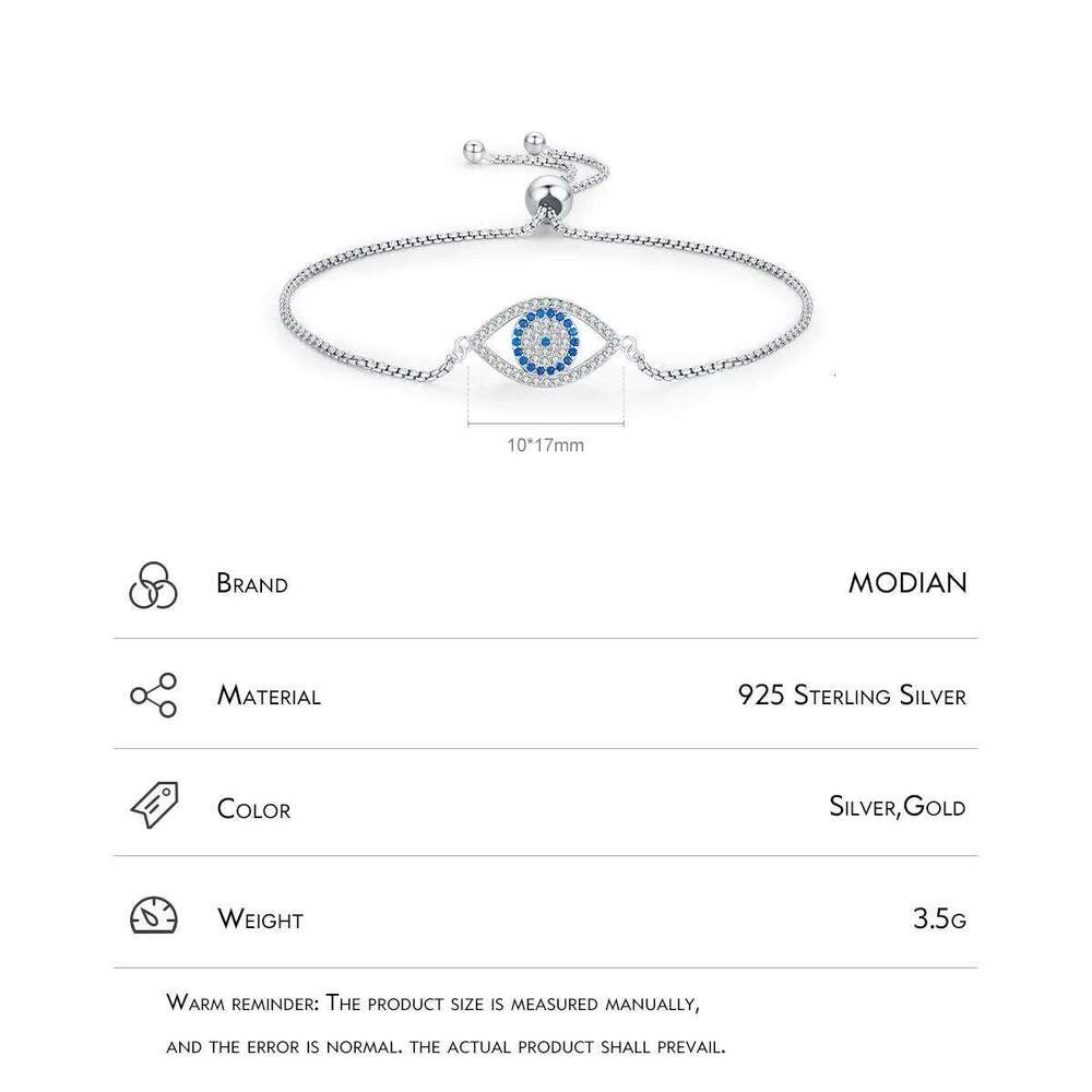 MODIAN 925 Sterling Silver Big Blue Eyes Basic Bracelet Fashion Style Braided Adjustable Chain Link For Women Anniversary Gift Z260225