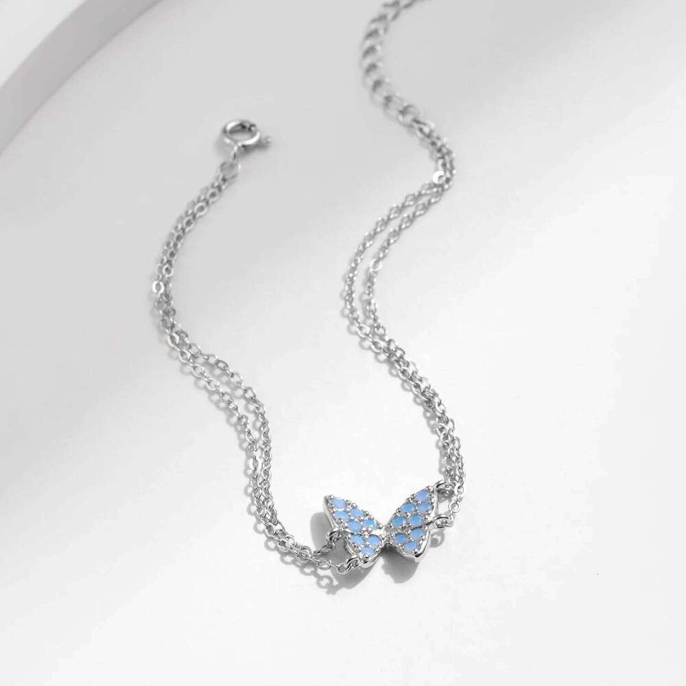 MODIAN Sweet Blue Opal Butterfly Bracelet 925 Sterling Silver Fashion Double Layer Link Chain Bracelets For Women Fine Jewelry Z260225