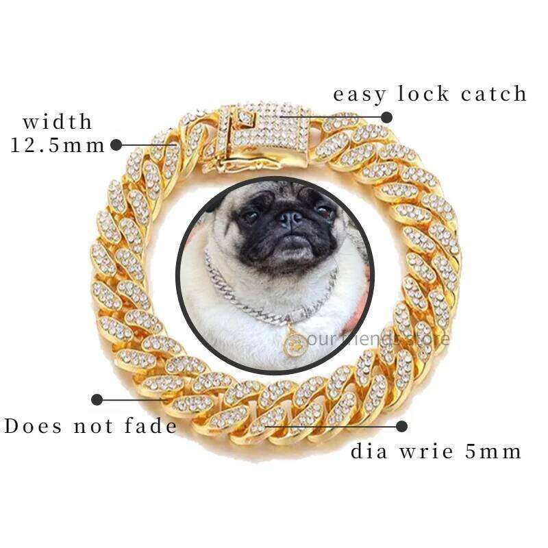 Luxury Designer Collar Bling Diamond Pet Chain for Small Medium Large Dogs Cat Puppy Gold Necklace Jewelry Dog Accessories