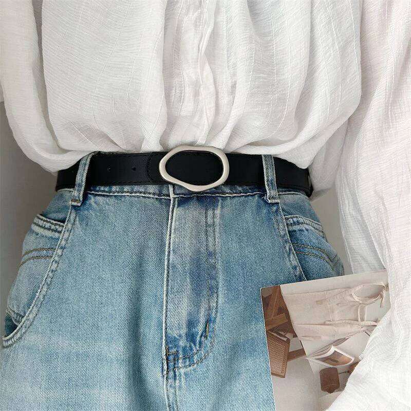 New Irregular Snap-buckle Slim Versatile Black Belt for Jeans Suit Dress Accessories Decoration Y260225