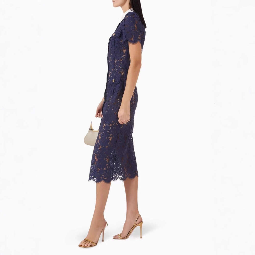 2026 summer designer fashion brand elegant and exquisite floral lace short sleeved slim long skirt